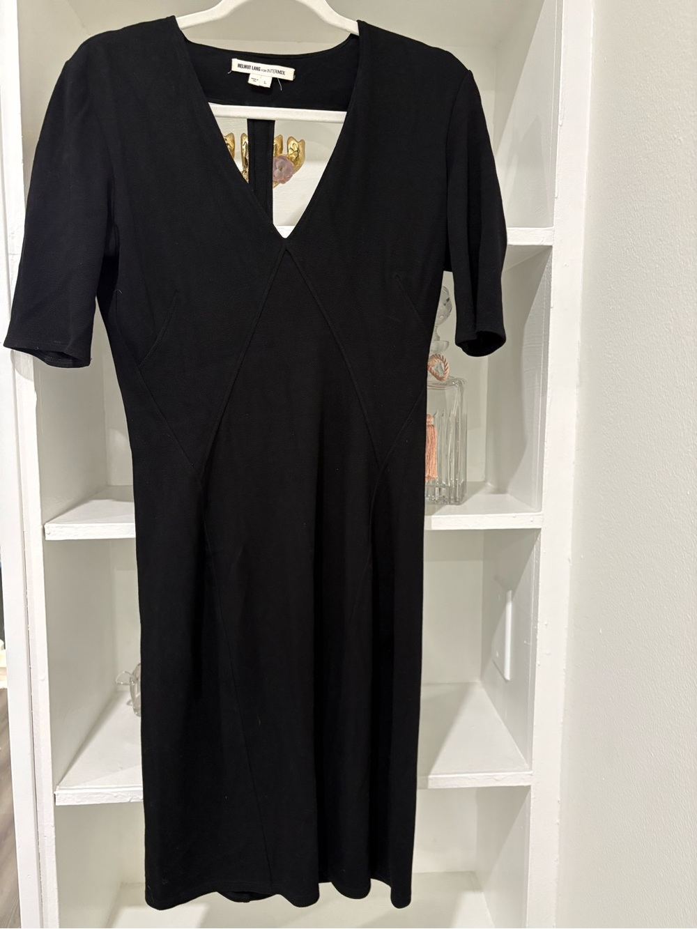 Helmut Lang Black V-Neck Midi Dress